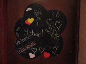 Welcome messages on the door to my room