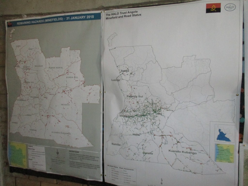 HALO Trust Remaining Hazards and Minefield and Road Status maps for all of Angola. "Kuando Kubango" province in the far southeast