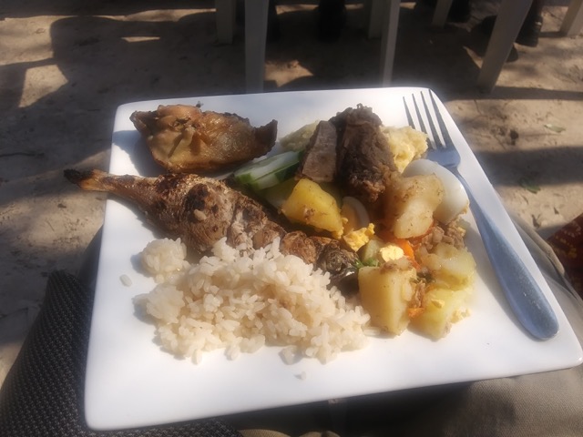 plate of food on a square white plate