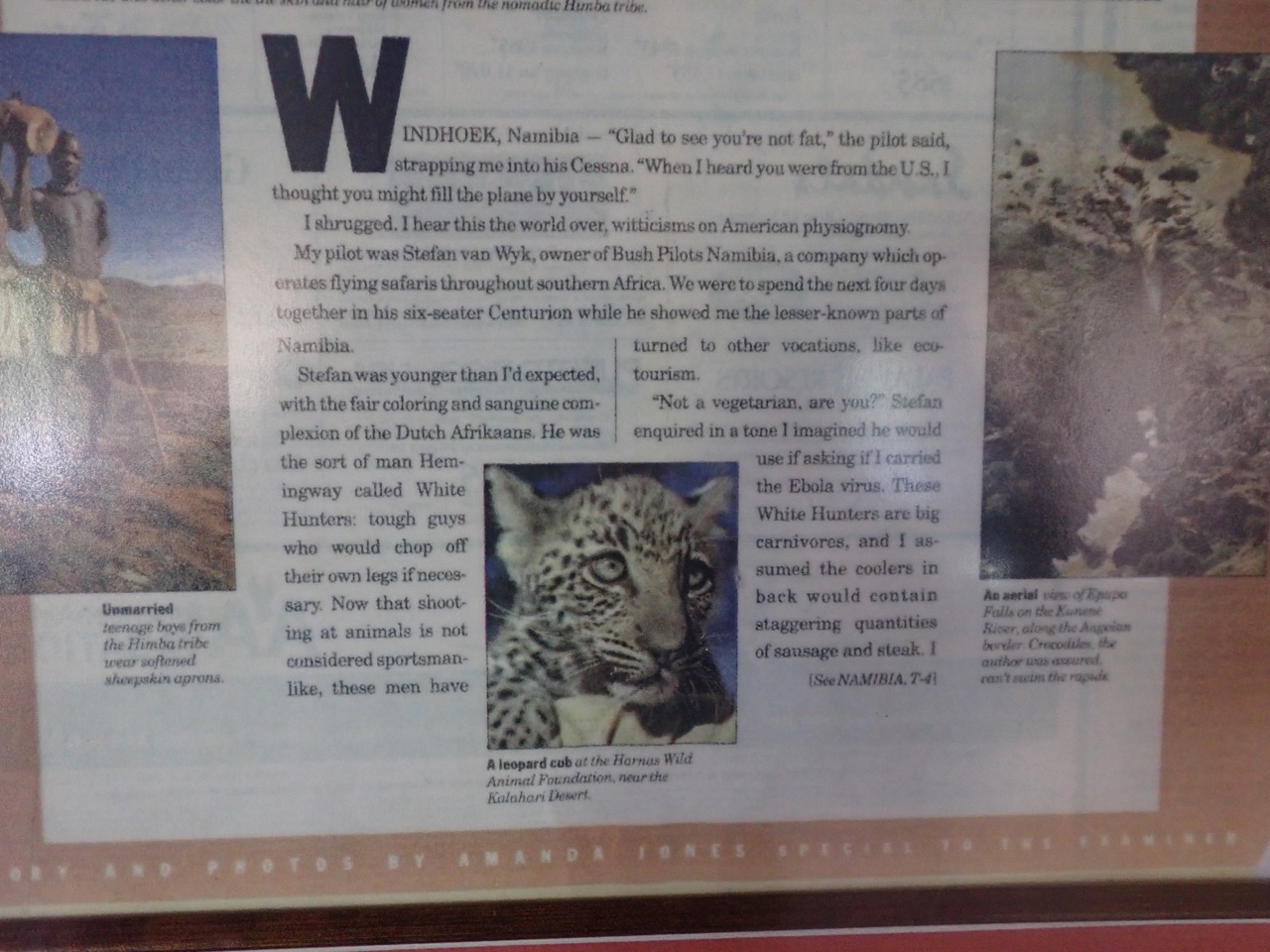 an article clipping that mentions pilot stefan van wyk