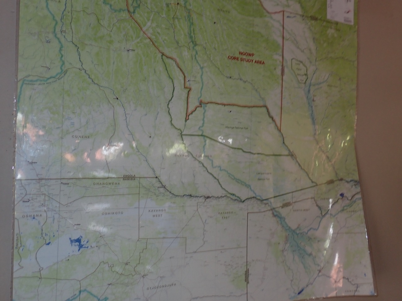map of angola showing the National Geographic Okavango Wilderness Project core study area