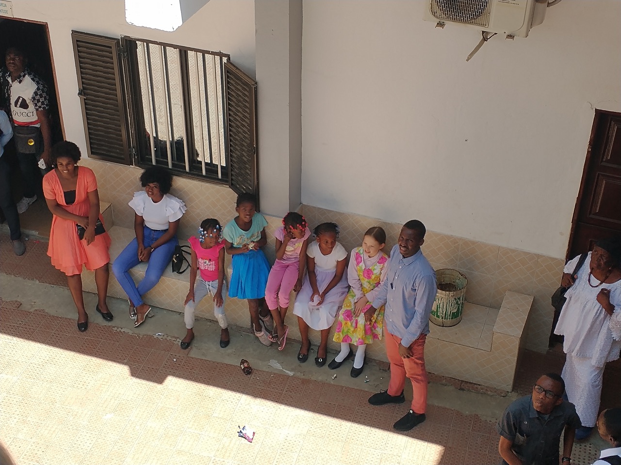 top down view of people in a courtyard